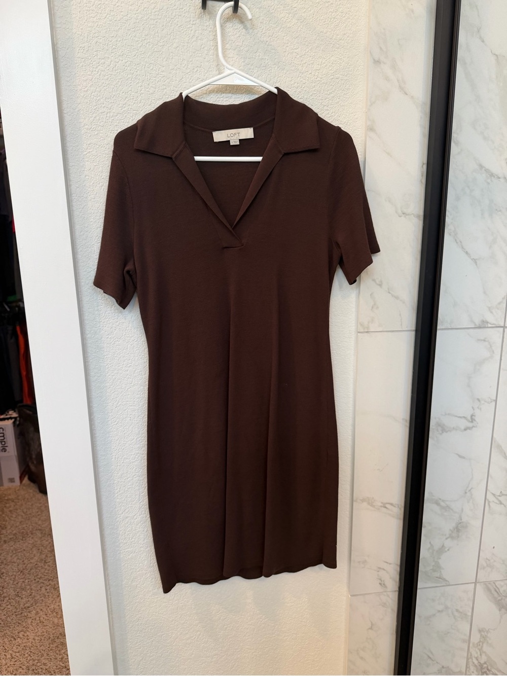 LOFT Brown Short Sleeve Polo-Style Mini Dress
